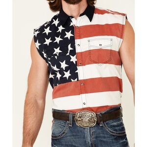 Cody James American Flag Sleeveless Bubba Buttonup Western Shirt XL Patriotic